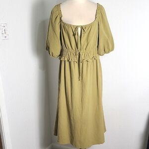 Universal Thread Olive Green Cottagecore Midi-Dress, Puff Sleeves, Size Large